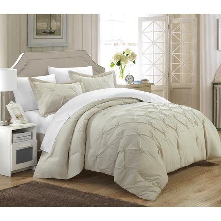 CHIC HOME Ronika Pinch Pleat Pintuck Duvet Cover Set - Beige - King - 3 Piece CH55639